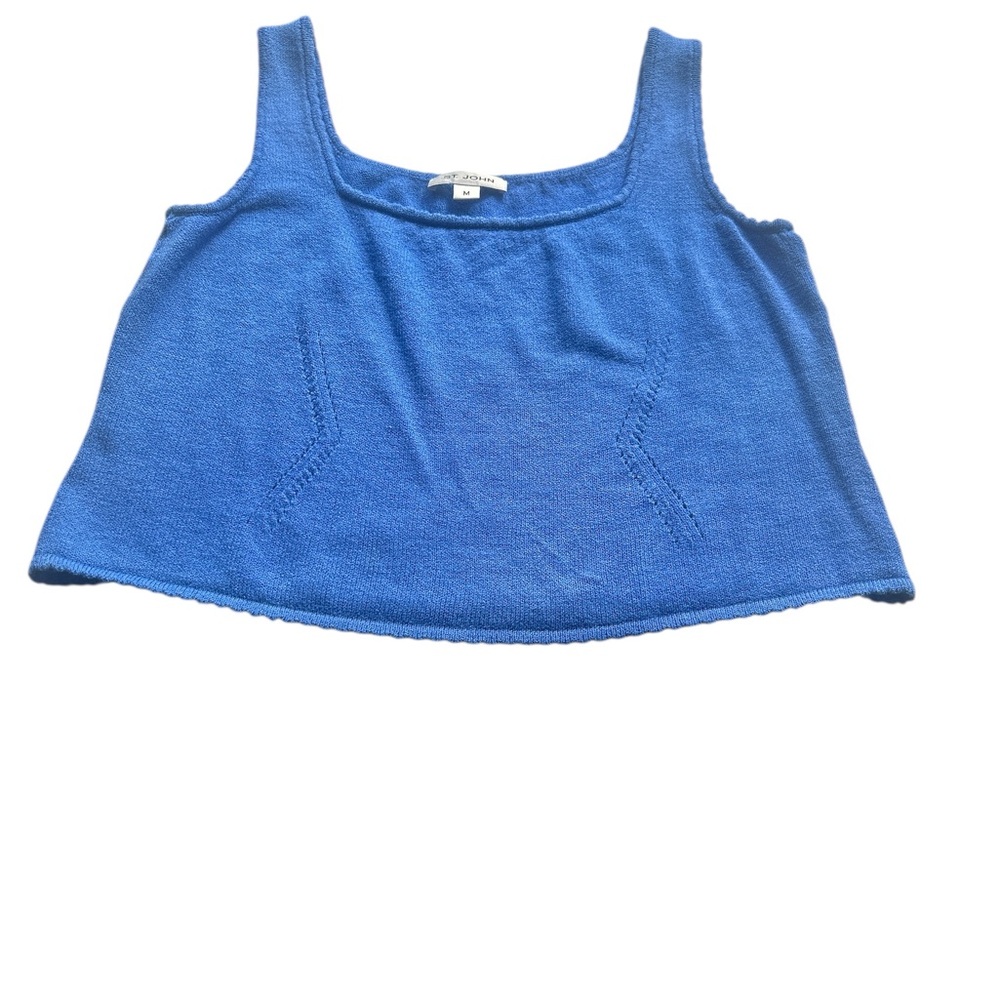 St. John Royal Blue Knit Top sleeveless minimalist luxury designer woman medium